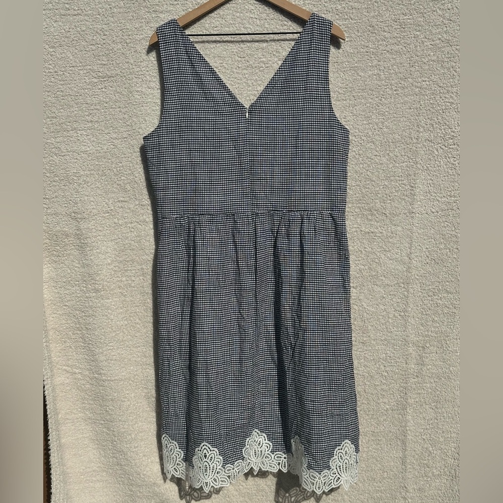 Lauren Ralph Lauren Gingham Lace Hem Dress Size 18 Black White Fit Flare Cotton - Picture 2 of 7